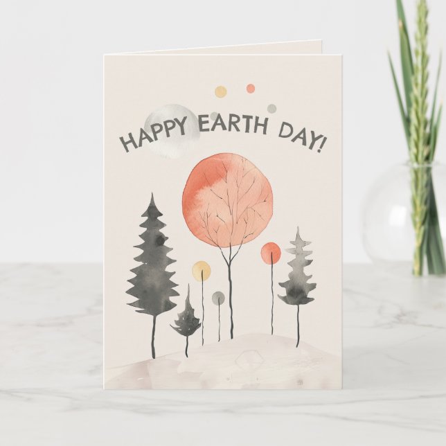 Cartão De Festividades Floresta de Aquarela Feliz Dia da Terra (Frente)
