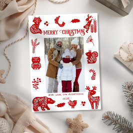 Cartão De Festividades Floresta de Arte Folclórica Escandinava Animais da