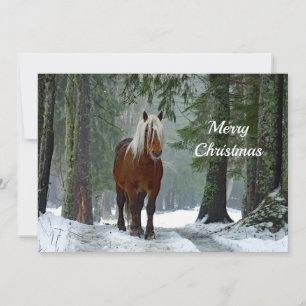 Cartão De Festividades Floresta de Cavalo Neve Aquarela Flat Natal