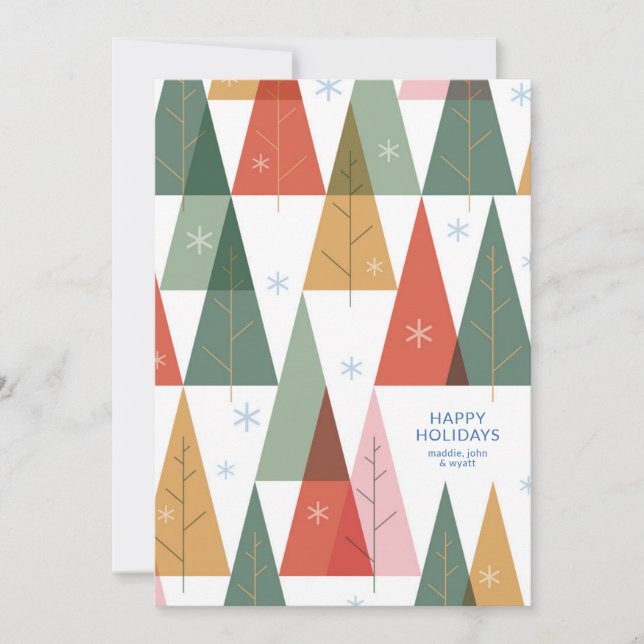 Cartão De Festividades Floresta de Férias Geométricas (Frente)