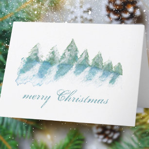 Cartão De Festividades Floresta de Inverno com Neve Natal Aquarela