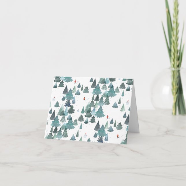 Cartão De Festividades Floresta de inverno de Aquarela Dobrada (Frente)