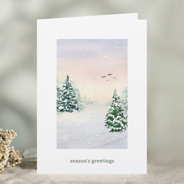 Cartão De Festividades Floresta de Inverno em Aquarela Elegante Cumprimen (Criador carregado)