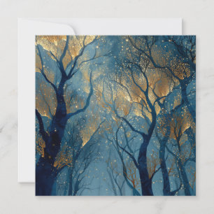 Cartão De Festividades Floresta de Inverno Encantada com Árvores Douradas