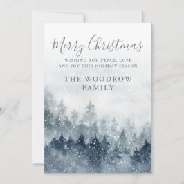 Cartão De Festividades Floresta de Natal de Inverno Nevado em Aquarela