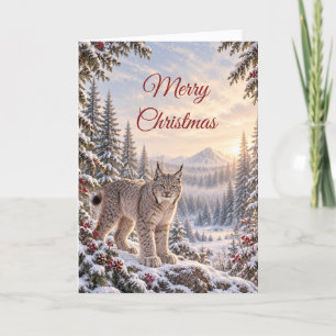 Cartão De Festividades Floresta de Natal Vida Selvagem Lynx do Canadá Inv