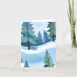 Cartão De Festividades Floresta de Pinheiros Nevada | Aquarela de Inverno