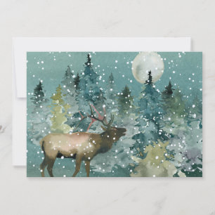 Cartão De Festividades Floresta Majestosa de Alces sob Luar com Nevasca