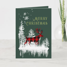 Cartão De Festividades Floresta Nevada Plaid de Búfalo Cervo Natal Alegre