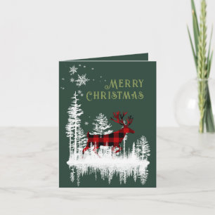 Cartão De Festividades Floresta Nevada Xadrez Búfalo Cervo Feliz Natal