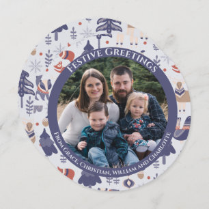 Cartão De Festividades Floresta Nórdica Escandinava Personalizada do Nata