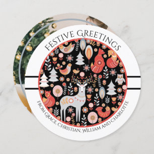 Cartão De Festividades Floresta Nórdica Escandinava Personalizada do Nata