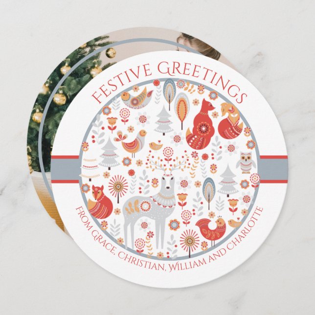 Cartão De Festividades Floresta Nórdica Escandinava Personalizada do Nata (Frente/Verso)