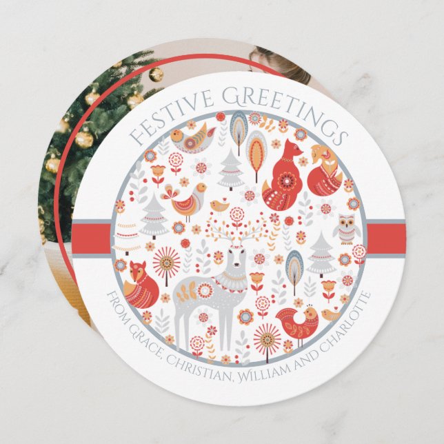 Cartão De Festividades Floresta Nórdica Escandinava Personalizada do Nata (Frente/Verso)