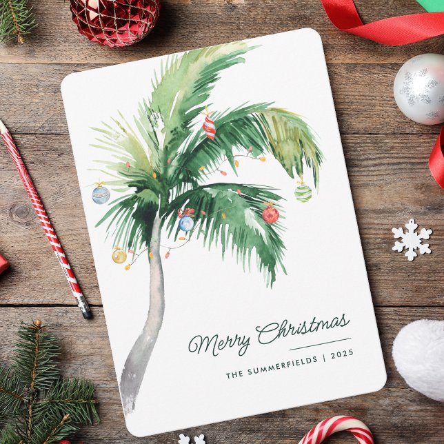 Cartão De Festividades Floresta Tropical de Palma de Feliz Natal (Merry Christmas Palm Tree Tropical Coast Holiday Card)