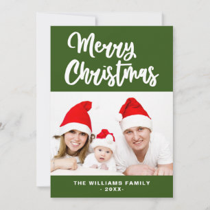 Cartão De Festividades Floresta Verde da Família Branca Foto Feliz Natal