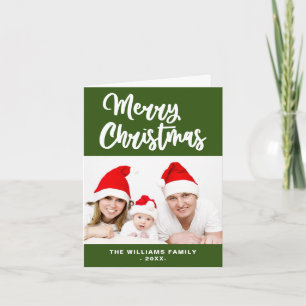 Cartão De Festividades Floresta Verde da Família Branca Foto Feliz Natal