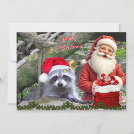Cartão De Festividades Florida Raccoon, Gator, and Santa Flat Card