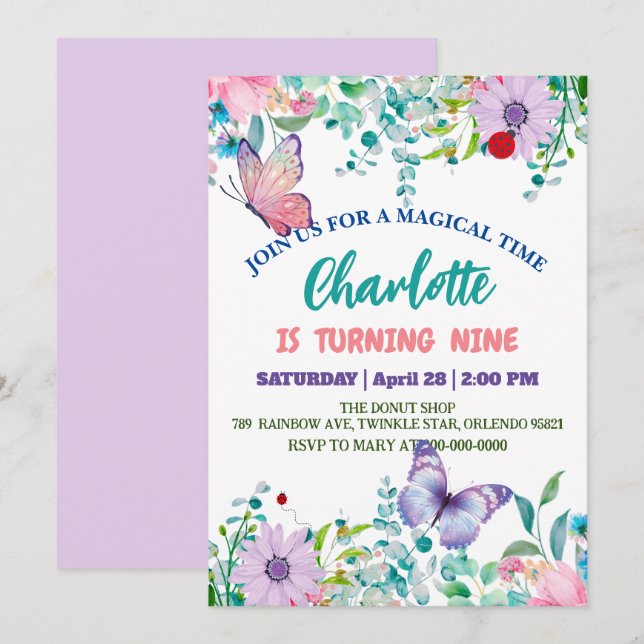 Cartão De Festividades Flower floral da Bolinhas de Ladybug (Frente/Verso)