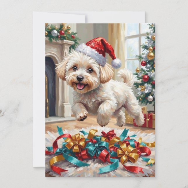 Cartão De Festividades Fluffy Bichon Frise Dog Joyful Christmas (Frente)