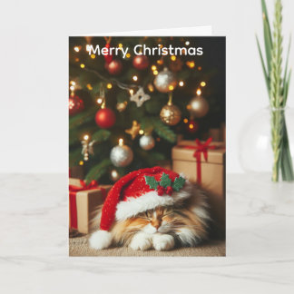 Cartão De Festividades Fluffy cat christmas card