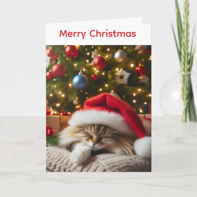 Cartão De Festividades Fluffy cat christmas card (Frente)