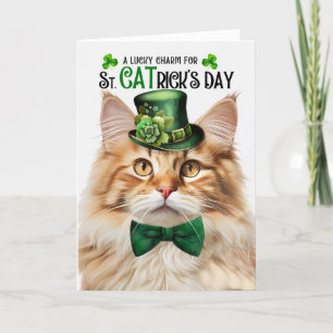 Cartão De Festividades Fluffy Orange Tabby Lucky Charm Rua CATrick's Day