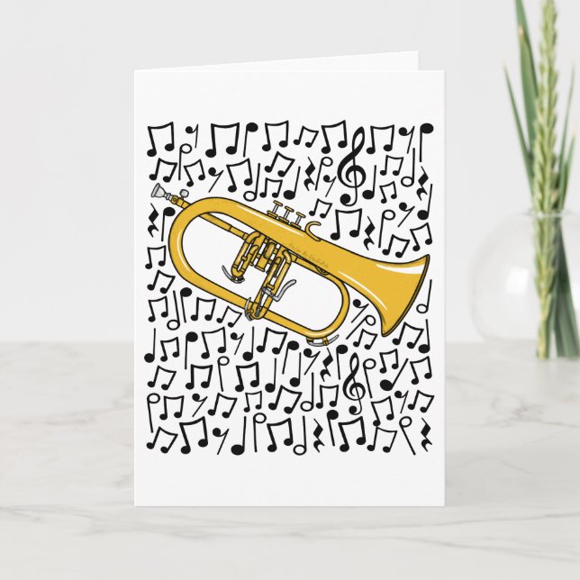 Cartão De Festividades Flugelhorn Musical Notes Hornist Brass Musical (Frente)