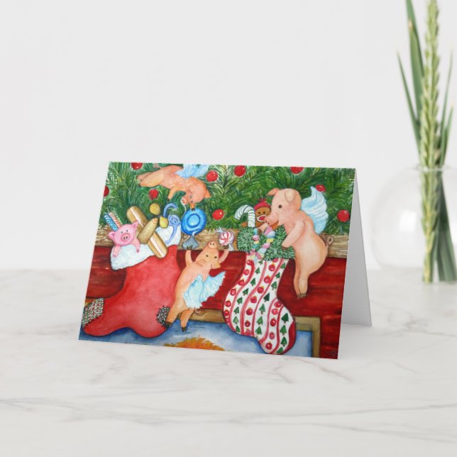 Cartão De Festividades Flying Pigs Stuff Stockings (Frente)