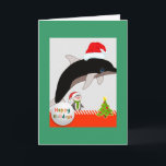 Cartão De Festividades Flying Santa Dolphin Christmas greeting card<br><div class="desc">Cute little Santa Dolphin is flying to your door for Christmas cheer</div>