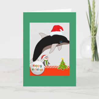 Cartão De Festividades Flying Santa Dolphin Christmas greeting card