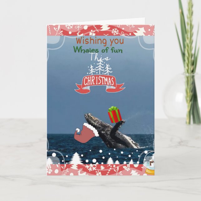 Cartão De Festividades flying Santa humpback Whale holiday card (Frente)