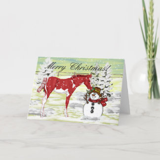 Cartão De Festividades Foal and Snowman Christmas