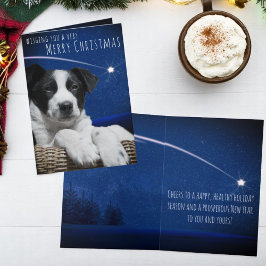 Cartão De Festividades Fofa Cachorrinho Preto Branco Sonolento Céu Estrel