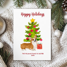 Cartão De Festividades Fofa Família de Cães Corgi Personalizada