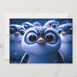 Cartão De Festividades Fofa Família de Pinguins Noite de Inverno Nevada