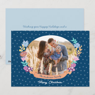 Cartão De Festividades fofa floral bonita azul escura foto de Natal