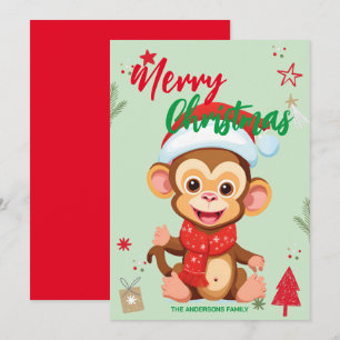 Cartão De Festividades Fofa macaco papai noel Natal Feriado Nome da famíl