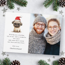 Fofinho pug com chapéu de Papai Noel foto de Feliz