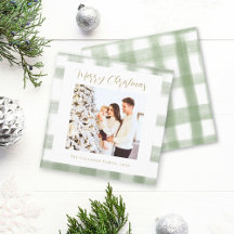 Fofo Gingham Xadrez Verde Foto Personalizada Natal