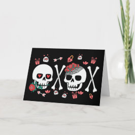 Cartão De Festividades Fofo Skully Valloween Dia dos Namorados XOXO