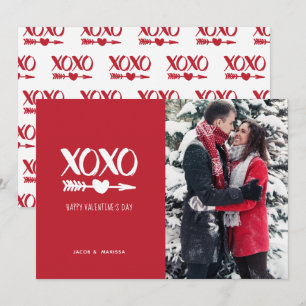 Cartão De Festividades Fofo XOXO Vermelho e Branco Dia dos Namorados