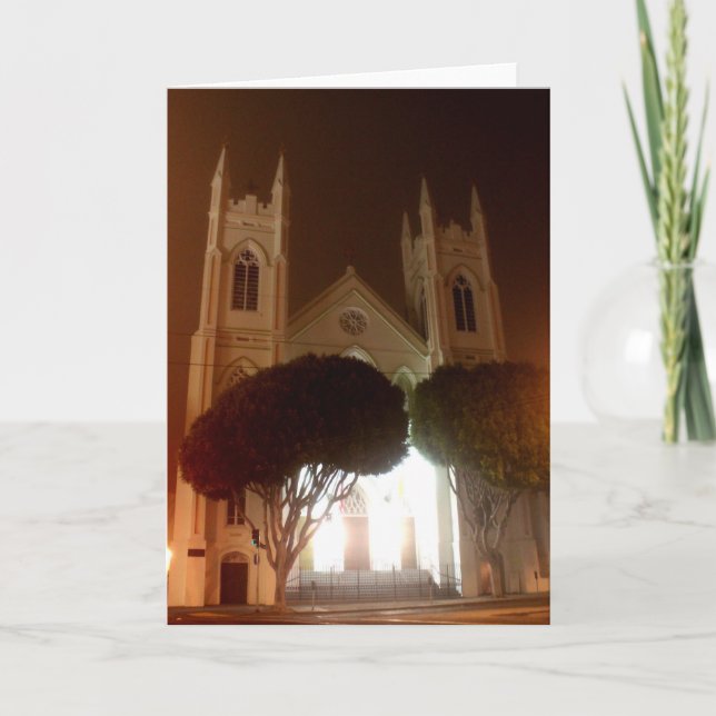 Cartão De Festividades Foggy Night in North Beach, St. Francis of Assisi (Frente)