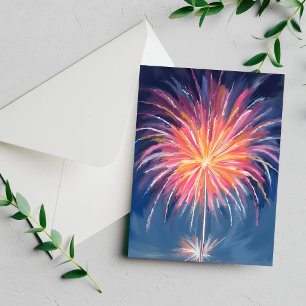Cartão De Festividades Fogos de Artifício de Ano Novo   Aquarela