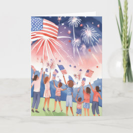 Cartão De Festividades Fogueira de Quatro de Julho | Bandeira EUA Aquarel