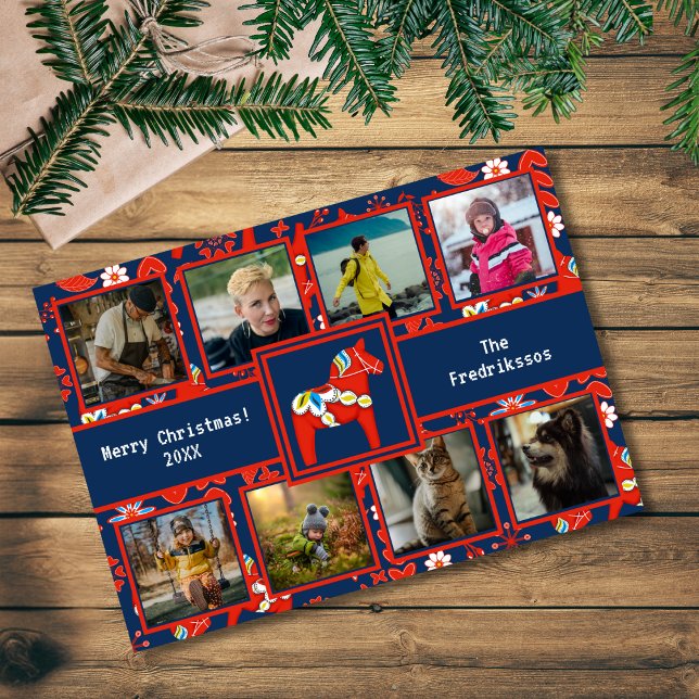 Cartão De Festividades FolArt Red Dala Horse Padrão 8 Foto (Criador carregado)