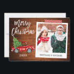 Cartão De Festividades Folha de Artesanato de Fotografia Instantânea com<br><div class="desc">Roteiro de Pincel Moderno,  Caminhão Vermelho Vintage com Aquarela com Árvore de Natal,  Estilo de Câmera Instantânea Foto Feliz Cartão de Natal - Madeira Rústica e Fita de Artesanato Vermelha Strike</div>
