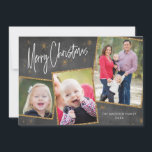 Cartão De Festividades Folha de Natal com Colagem de Fotografias Falsa Gl<br><div class="desc">Esta placa de Natal para colagem de fotos apresenta um fundo de quadro negro e uma falha na brilha do ouro - mais a parte traseira da placa tem muito espaço para você adicionar uma mensagem de feriado ou compartilhar sua newsletter da família de Natal. Ou personalize-o para remover o...</div>