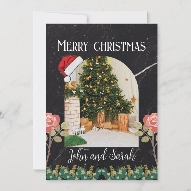 Cartão De Festividades Folha de Natal Feliz Foto do Arco Foliar Trendênci (Frente)