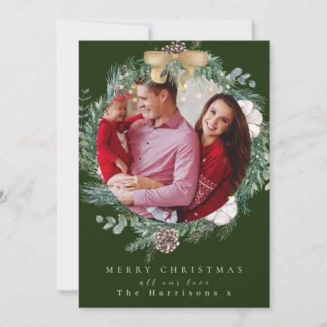 Cartão De Festividades Folhagem Botânica 1 Foto Feliz Natal (Frente)